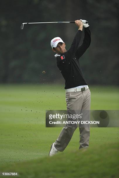 France's Gregory Bourdy plays a shot during the final round of the Hong Kong Open golf tournament at the Hong Kong Golf Club in Fanling on November...