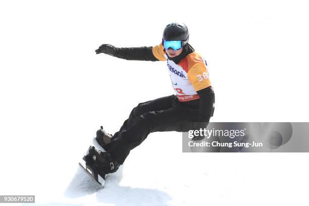 Matti Suur Hamari of Finland competes in the Men's Snowboard Cross at the Jeongseon Alpine Centre during day three of the PyeongChang 2018 Paralympic...