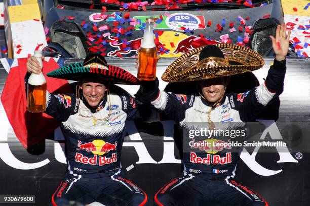 Sebastien Ogier and Julien Ingrassia celebrates the first position during the FIA World Rally Championship Mexico 2018 on March 11, 2018 in Leon,...