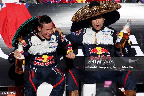 Julien Ingrassia and Sebastien Ogier celebrates the first position during the FIA World Rally Championship Mexico 2018 on March 11, 2018 in Leon,...