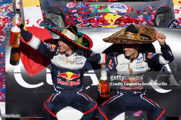 Julien Ingrassia and Sebastien Ogier celebrates the first position during the FIA World Rally Championship Mexico 2018 on March 11, 2018 in Leon,...