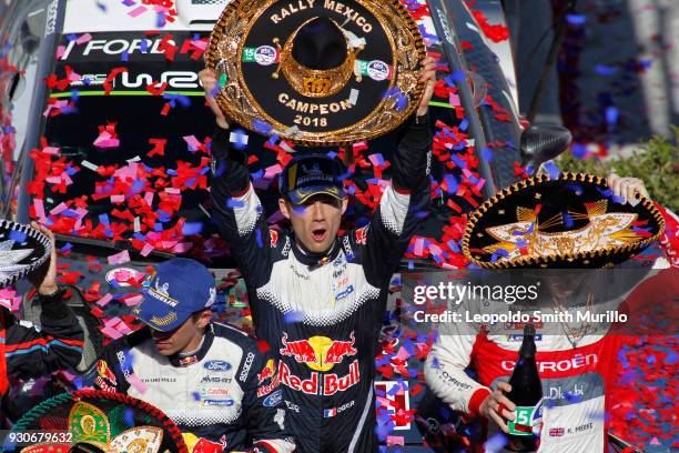 Sebastien Ogier from France, celebrates the first position during the FIA World Rally Championship Mexico 2018 on March 11, 2018 in Leon, Mexico.