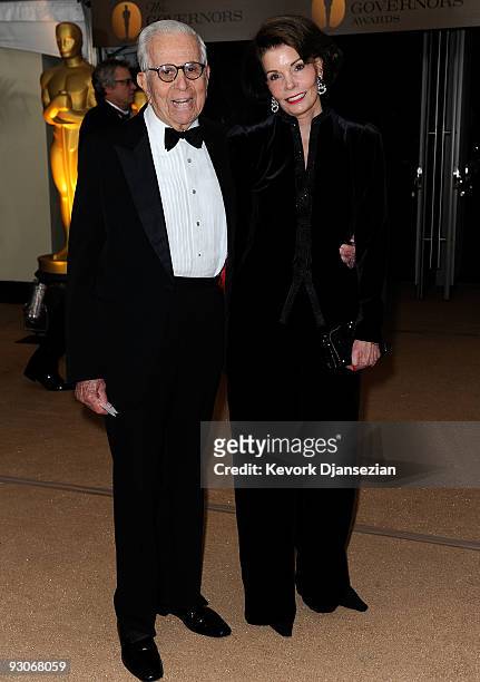 Producer Walter Mirisch and guest arrives at the Academy of Motion Picture Arts and Sciences' Inaugural Governors Awards held at the Grand Ballroom...