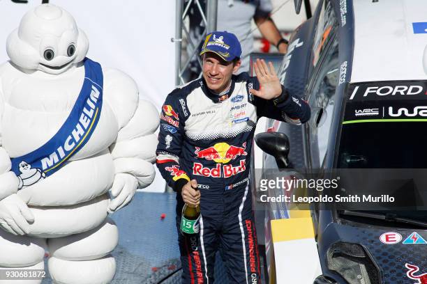 Julien Ingrassia of France celebrates the first position during the FIA World Rally Championship Mexico 2018 on March 11, 2018 in Leon, Mexico.