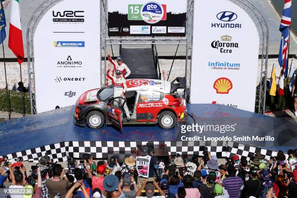 Kris Meeke and Paul Nagle celebrate the third position during Day Four of the FIA World Rally Championship Mexico 2018 on March 11, 2018 in Leon,...