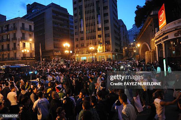Algerians supporter gather in Algiers during the 2010 World Cup African zone group C qualifying football match between Egypt and Algeria in Cairo on...