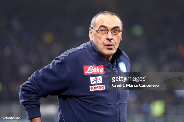 Maurizio Sarri, head coach of Ssc Napoli, looks on before the Serie A football match between Fc Internazionale and Ssc Napoli. The final score was...