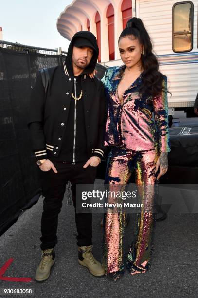 Eminem and Kehlani during the 2018 iHeartRadio Music Awards which broadcasted live on TBS, TNT, and truTV at The Forum on March 11, 2018 in...