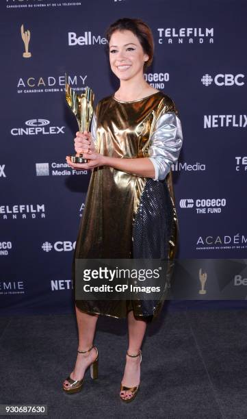Tatiana Maslany poses in the press room at the 2018 Canadian Screen Awards at Sony Centre for the Performing Arts on March 11, 2018 in Toronto,...