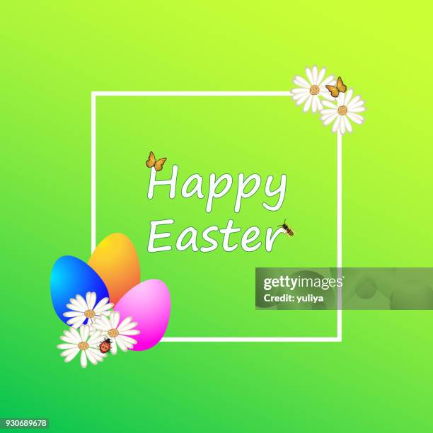 easter eggs background green color frame poster placard greeting card postcard sign - chamomile stock illustrations