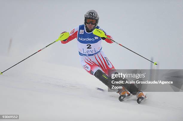 Reinfried Herbst from Austria takes 1st place during the Alpine FIS Ski World Cup Men's Slalom on November 15, 2009 in Levi, Finland.