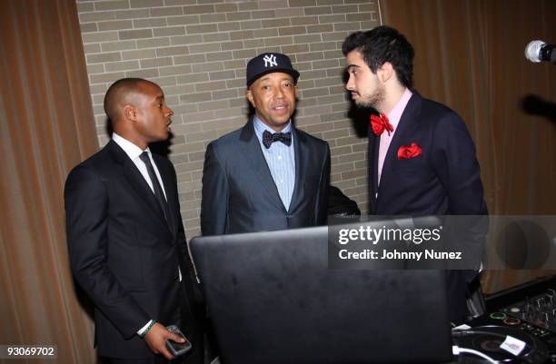 Adair Curtis, Russell Simmons, and DJ Cassidy attend the Russell Simmons Diamond Empowerment Fund - Dallas Rocks Benefit Dinner on November 14, 2009...