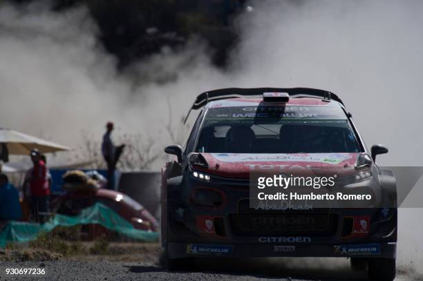 Kris Meeke of Great Britain and Paul Nagle of Ireland compete in their Citroen Total Abu Dhabi WRT Citroen C3 WRC during Day Two of the WRC Mexico on...