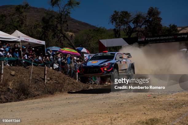 Daniel Sordo of Spain and Carlos Del Barrio of Spain compete in their Hyundai Motorsport Shell Mobis WRT Hyundai i20 Coupe WRC during the Otates...