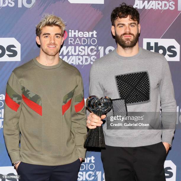 Andrew Taggart and Alex Pall of The Chainsmokers, winners of the awards for Best Collaboration for 'Something Just Like This;' Dance Artist of the...