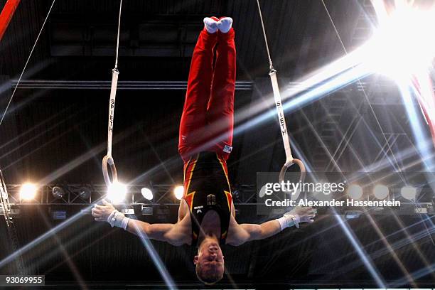 Fabian Hambuechen of Germany competes at the rings during the Champions Trophy 2009 at the Porsche Arena on November 15, 2009 in Stuttgart, Germany.