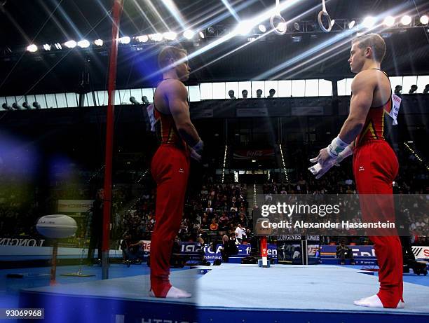 Fabian Hambuechen of Germany competes at the rings during the Champions Trophy 2009 at the Porsche Arena on November 15, 2009 in Stuttgart, Germany.