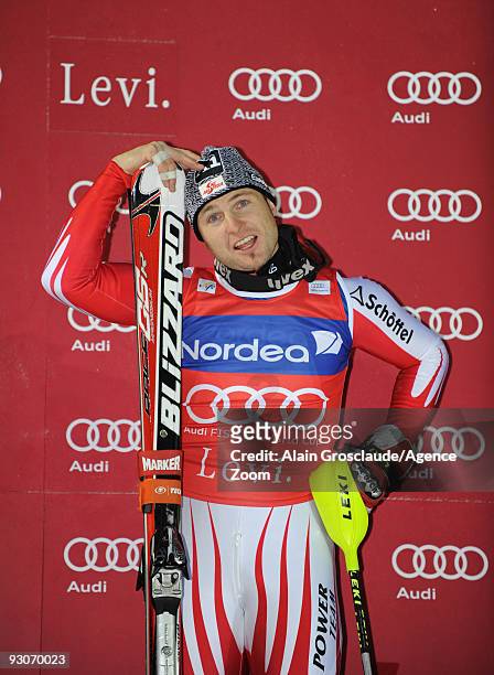 Reinfried Herbst from Austria takes 1st place during the Alpine FIS Ski World Cup Men's Slalom on November 15, 2009 in Levi, Finland.