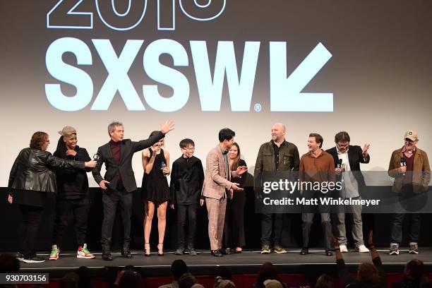 Film Festival Director Janet Pierson, Ben Mendelsohn, Olivia Cook, Philip Zhao, Win Morisaki, Steven Spielberg, , Lena Waithe Win Morisaki, Zak Penn,...