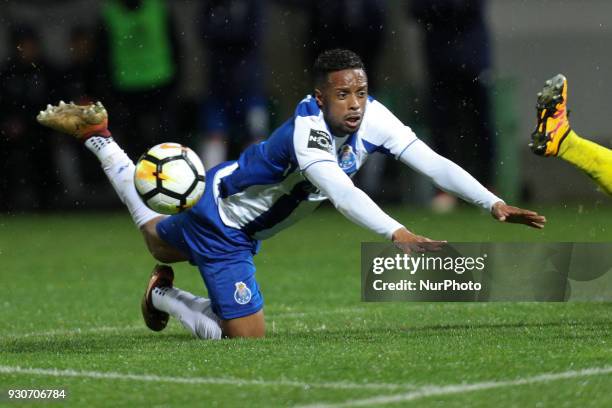 Porto's Portuguese forward Hernani in action during the Premier League 2017/18 match between Pacos Ferreira and FC Porto, at Mata Real Stadium in...