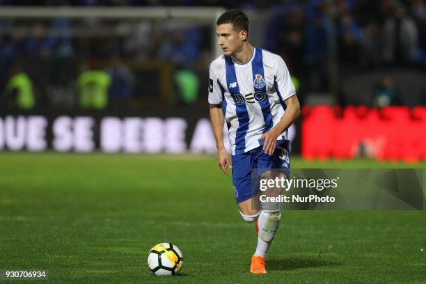 Porto's Portuguese defender Diogo Dalot in action during the Premier League 2017/18 match between Pacos Ferreira and FC Porto, at Mata Real Stadium...