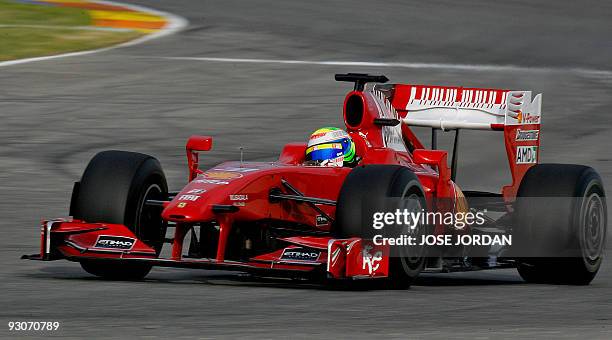 Ferrari Formula One Driver Brazilian Felipe Massa takes a curve during Ricardo Tormo's Ferrari Finali Mondiali on November 15, 2009 in Cheste, near...