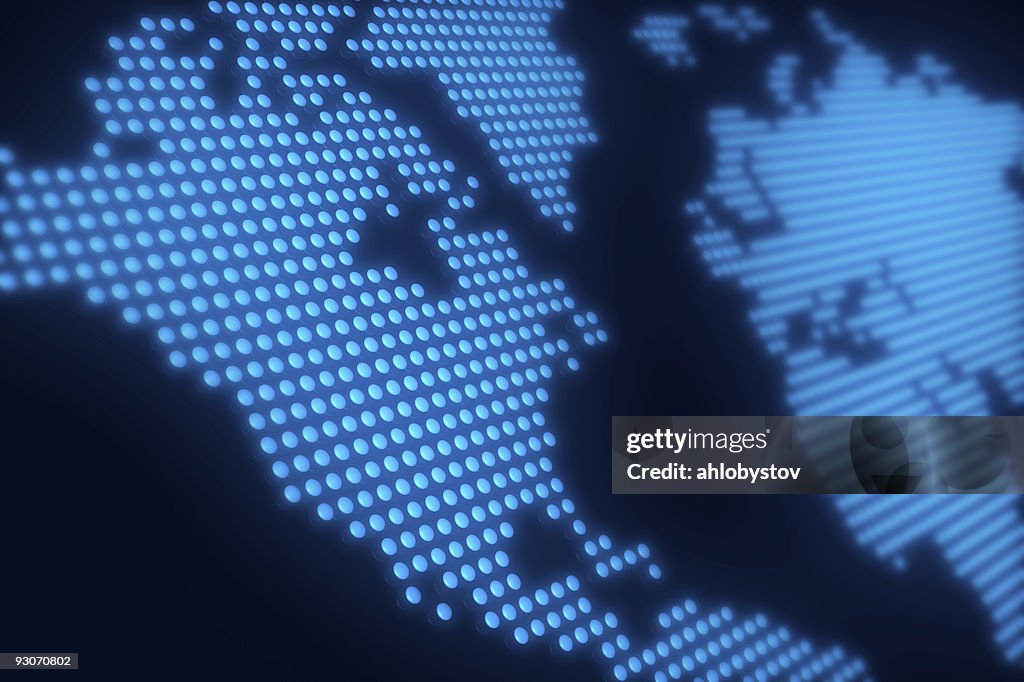 World maps made of tiny blue LED lights
