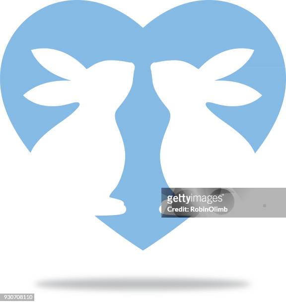 blaues herz-hasen-symbol - adorable bunnies stock-grafiken, -clipart, -cartoons und -symbole