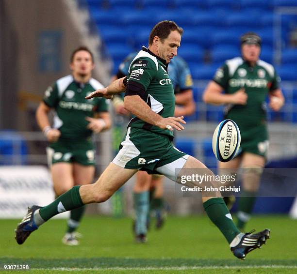 Mike Catt of London Irish kicks the ball during the LV Anglo Welsh Cup game between Cardiff Blues and London Irish on November 15, 2009 at Cardiff...