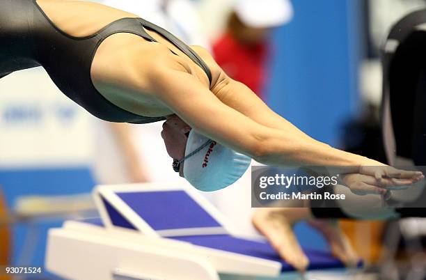 Lotte Friis of Denmark competes during the women's 400m freestyle during day two of the FINA/ARENA Swimming World Cup on November 15, 2009 in Berlin,...