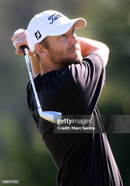 George McNeill hits on the first hole during the final round at the Children's Miracle Network Classic at Disney's Magnolia & Disney's Palm Course on...