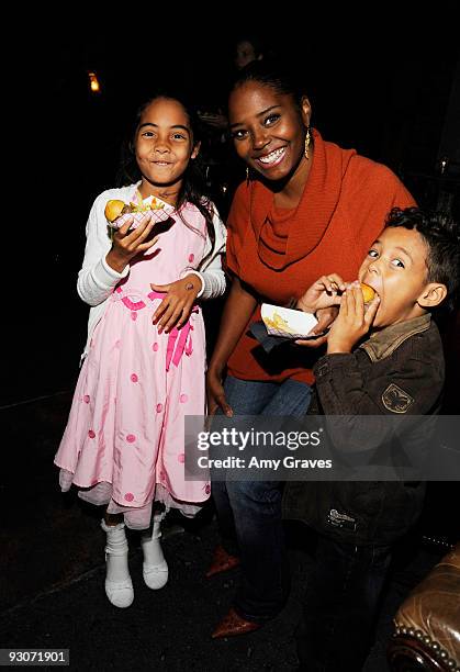 Corey Jackson, Shar Jackson and Caleb Jackson attend the after-party for Dr. Seuss' How the Grinch Stole Christmas! The Musical at HWood on November...