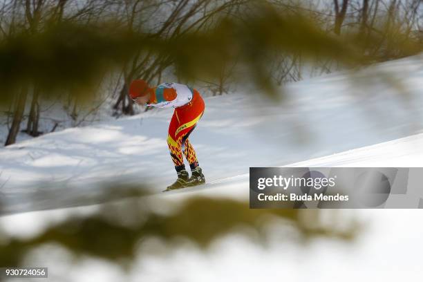 Chenyang Wang of China competes in the Men's Cross Country 20km Free, Standing event at Alpensia Biathlon Centre during day two of the PyeongChang...