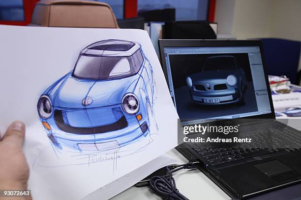 Designer Nils Poschwatta works on designs for the new Trabant nT on November 12, 2009 in Wilkau-Hasslau near Zwickau, Germany. Auto body manufacturer...