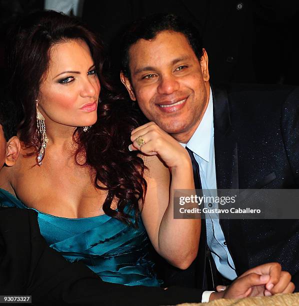 Sonia Sosa and Former MLB player Sammy Sosa pose at Sammy Sosa's birthday party at Fontainebleau Miami Beach on November 14, 2009 in Miami Beach,...