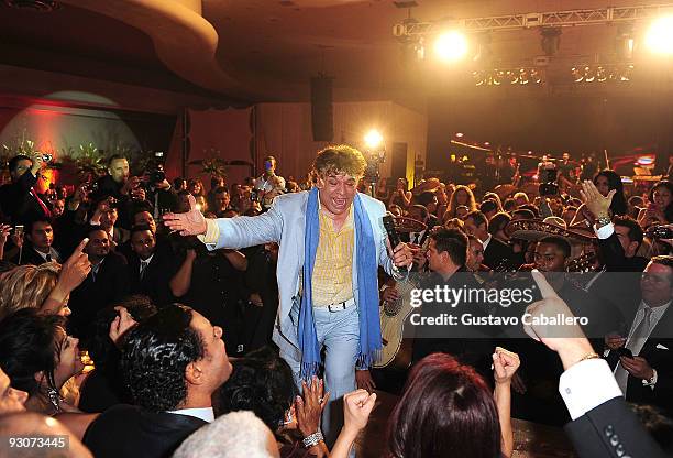 Singer Juan Gabriel performs at Sammy Sosa's birthday party at Fontainebleau Miami Beach on November 14, 2009 in Miami Beach, Florida.