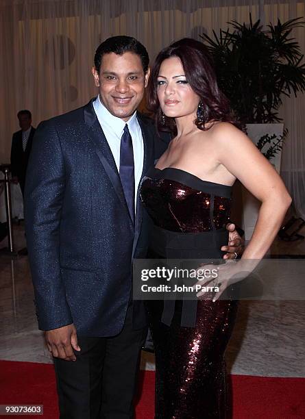 Sammy Sosa and Sonia Sosa arrive at Sammy Sosa birthday party at Fontainebleau Miami Beach on November 14, 2009 in Miami Beach, Florida.