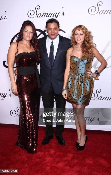 Sonia Sosa, Sammy Sosa and Paulina Rubio arrive at Sammy Sosa birthday party at Fontainebleau Miami Beach on November 14, 2009 in Miami Beach,...