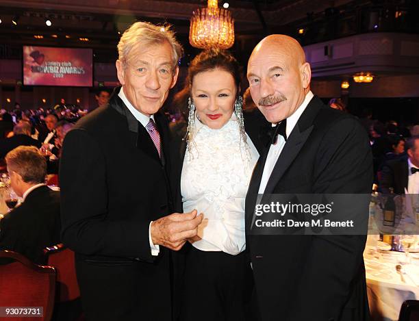 Sir Ian McKellen, Frances Barber and Patrick Stewart attend the Variety Club Showbiz Awards, at the Grosvenor House, on November 15, 2009 in London,...