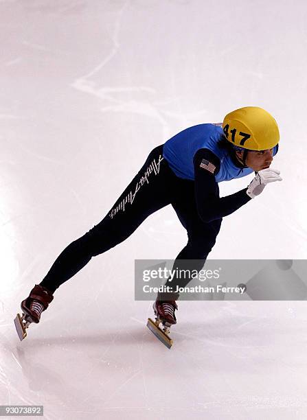 Apolo Anton Ohno of the United States skates in the 1000m final during the the ISU World Cup Short Track Speedskating Championships at the Benny...