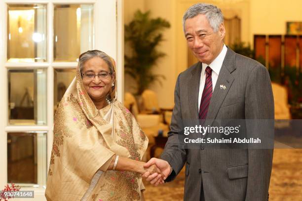 Bangladesh Prime Minister Sheikh Hasina meets with Singapore Prime Minister, Lee Hsien Loong at the Istana on March 12, 2018 in Singapore. Sheikh...