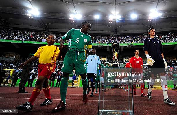 The Captain of Nigeria Fortune Chukwudi looks at the FIFA U17 World Cup during the FIFA U17 World Cup Final match between Switzerland and Nigeria at...