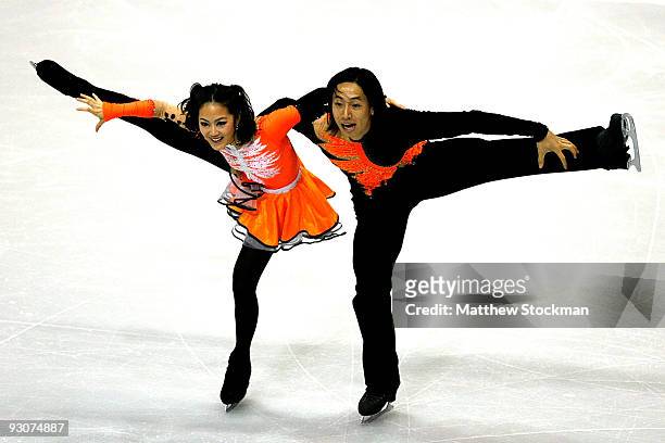 Xiaoyang Yu and Chen Wang of China compete in the Free Dance during the Cancer.Net Skate America at Herb Brooks Arena on November 15, 2009 in Lake...