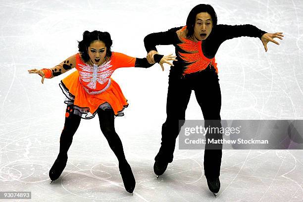 Xiaoyang Yu and Chen Wang of China compete in the Free Dance during the Cancer.Net Skate America at Herb Brooks Arena on November 15, 2009 in Lake...