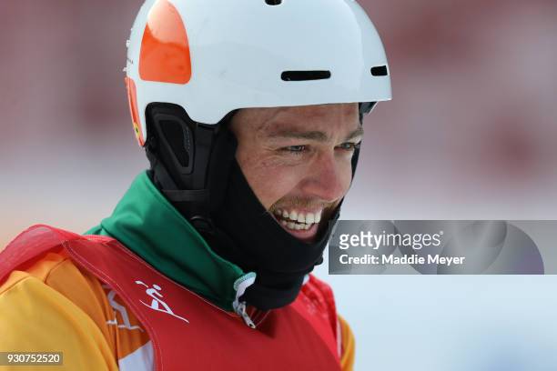 Simon Patmore of Australia is all smiles after winning the Gold medal in the Men's Snowboard Cross SB-UL during day three of the PyeongChang 2018...