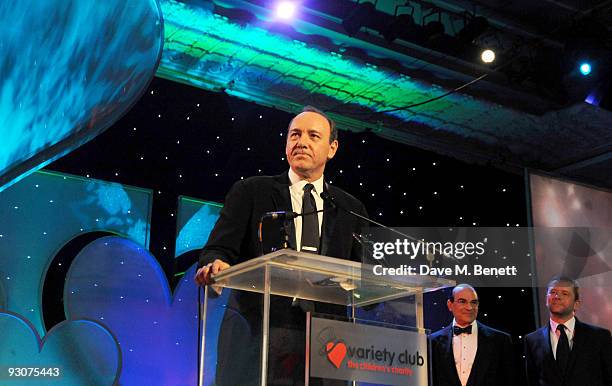 Kevin Spacey receives The Outstanding Contribution To British Theatre attends the Variety Club Showbiz Awards, at the Grosvenor House, on November...