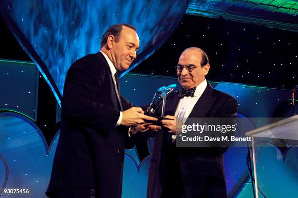 Kevin Spacey receives The Outstanding Contribution To British Theatre attends the Variety Club Showbiz Awards, at the Grosvenor House, on November...