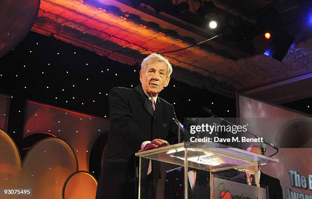 Sir Ian McKellen receives the The Bernard Delfont Award for Outstanding Contribution to Showbusiness during the Variety Club Showbiz Awards at the...