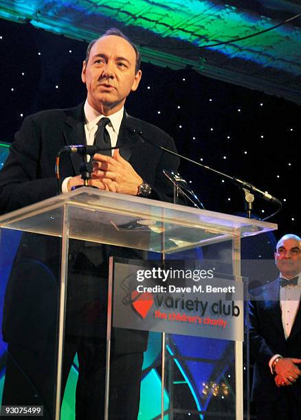 Kevin Spacey receives The Outstanding Contribution To British Theatre attends the Variety Club Showbiz Awards, at the Grosvenor House, on November...