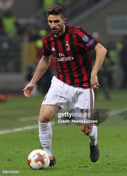 Fabio Borini of AC Milan in action during UEFA Europa League Round of 16 match between AC Milan and Arsenal at the San Siro on March 8, 2018 in...